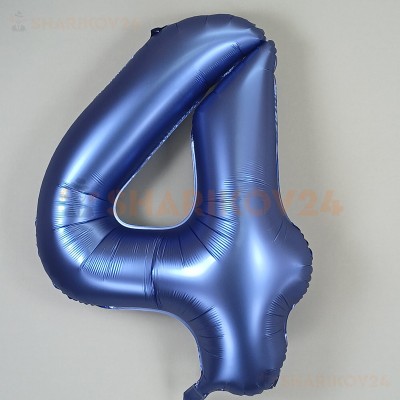 Шар (34''/86 см) Цифра, 4, Синий, Сатин